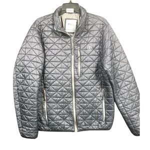 Bass Outdoor Jacket Mens Medium Gray Quilted Puffer Full Zip Zip Pockets Warm